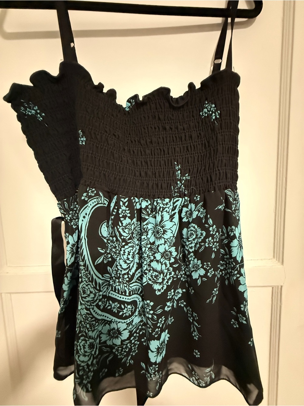 Vintage Torrid Black and Teal Floral Smocked Cami Top Sz 0